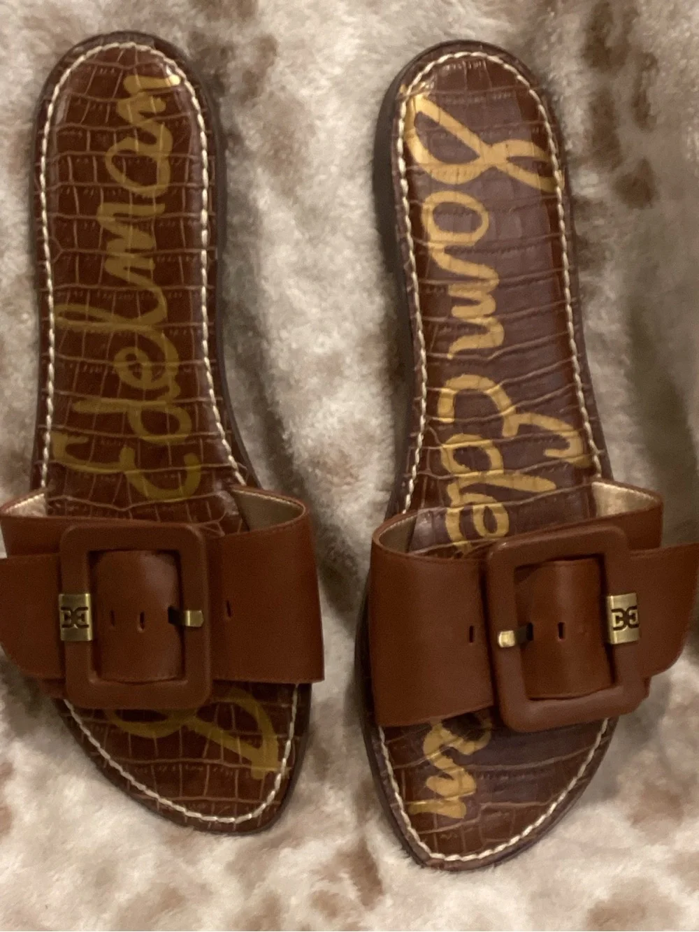 Sam Edelman Gaige Tan/Saddle Leather Buckle Slide Sandals, Size 8 1/2 - Picture 6 of 13